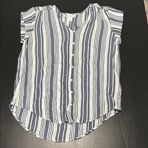 Striped Blue and White Button-Up Women's Top